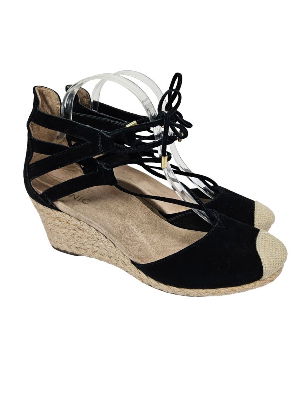 Vionic Calypso Black Suede Strappy Comfort Espadrille Wedge 10